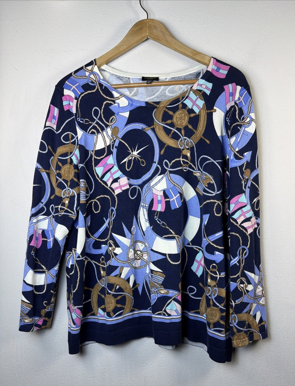 Talbots Nautical 2X petite Navy 3/4 Crew Neck Sweater coastal vacation preppy